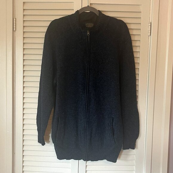 Pendleton men's Full-Zip Sweater cardigan XL washable wool navy blue Shetland - Picture 2 of 11